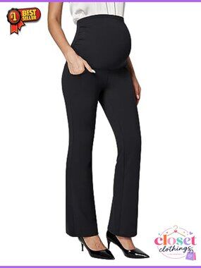 Maternity Pants Over The Belly Stretchy Work Pants with Pockets